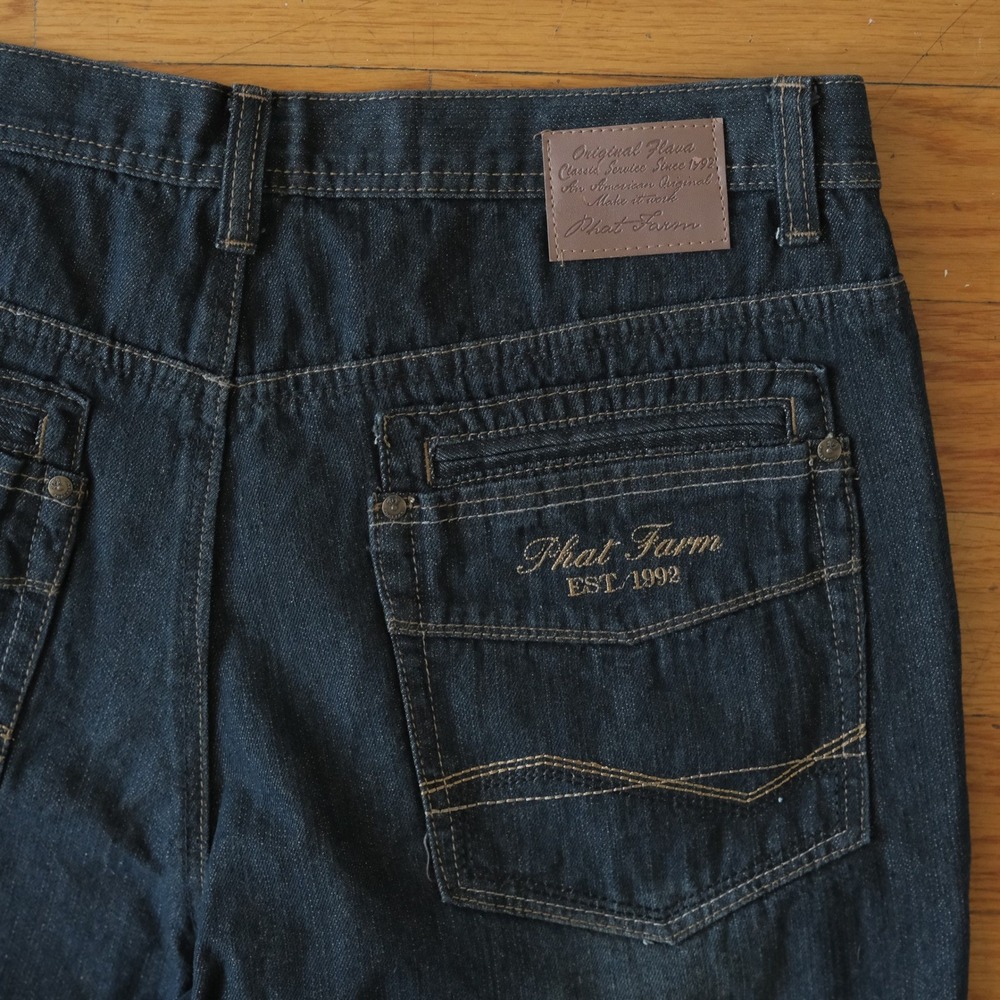 Phat Farm Denim Shorts Mens Blue Baggy Streetwear Y2K Size 36 Jorts Hip-Hop Rap - Picture 7 of 8